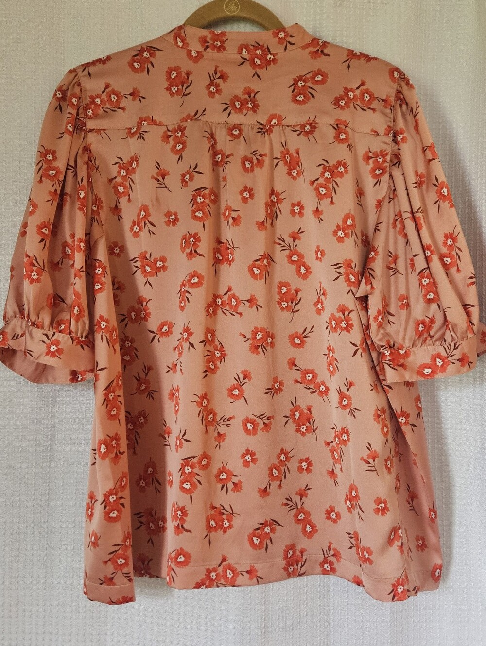 ANN TAYLOR LOFT cap sleeve blouse L Coral Orange Floral Print Size XL - Picture 4 of 7